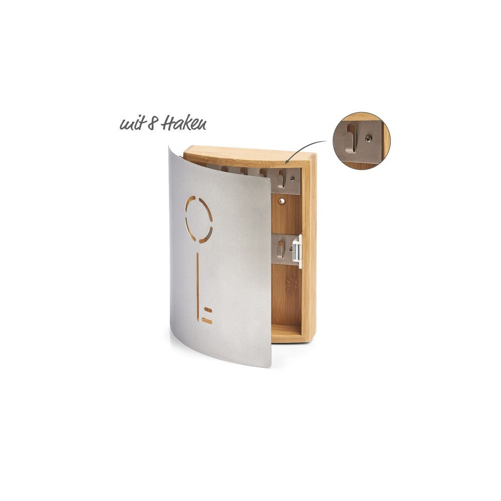 Cutie depozitare chei Bambus si inox, 21.5 x 5.5 x 24.5 cm