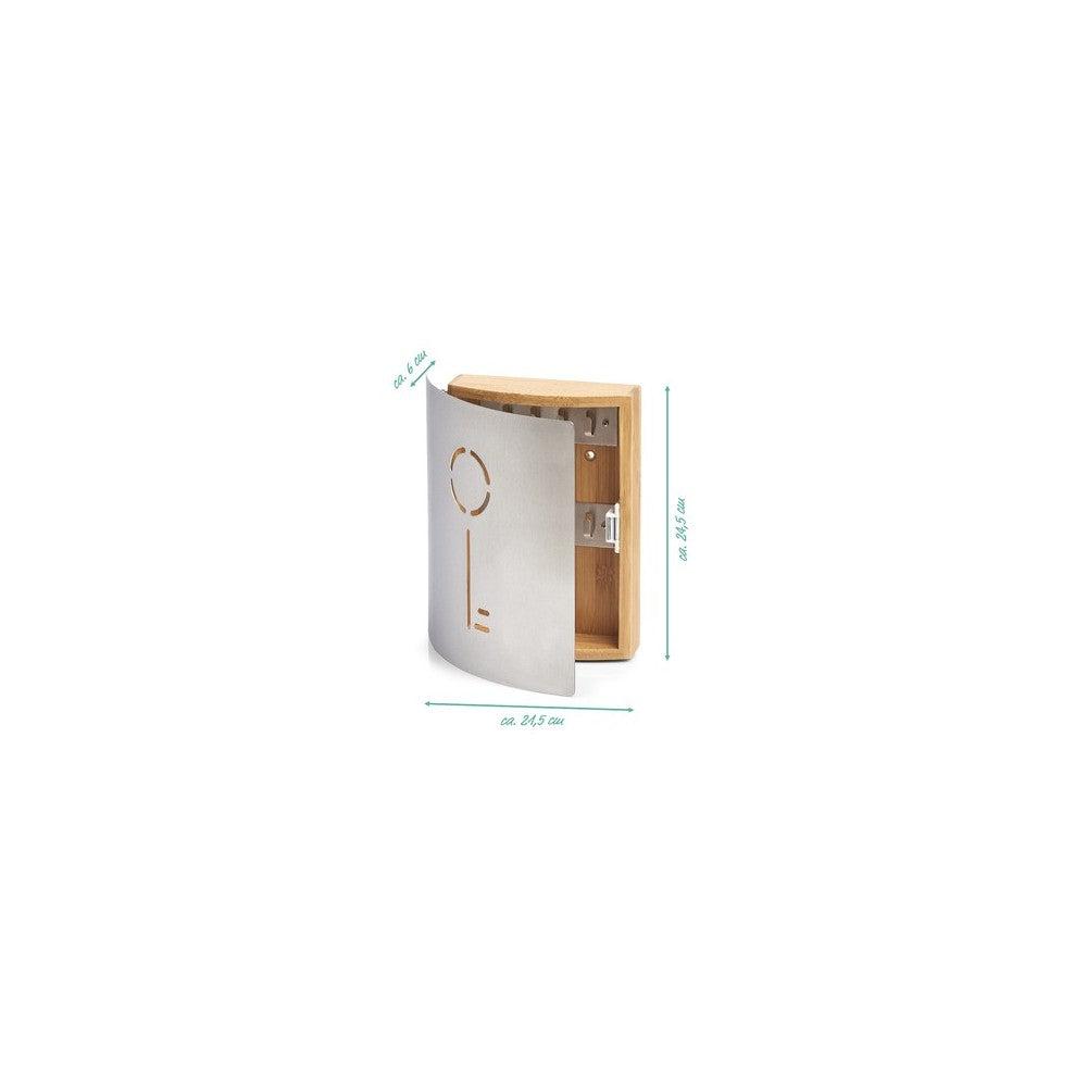 Cutie depozitare chei Bambus si inox, 21.5 x 5.5 x 24.5 cm