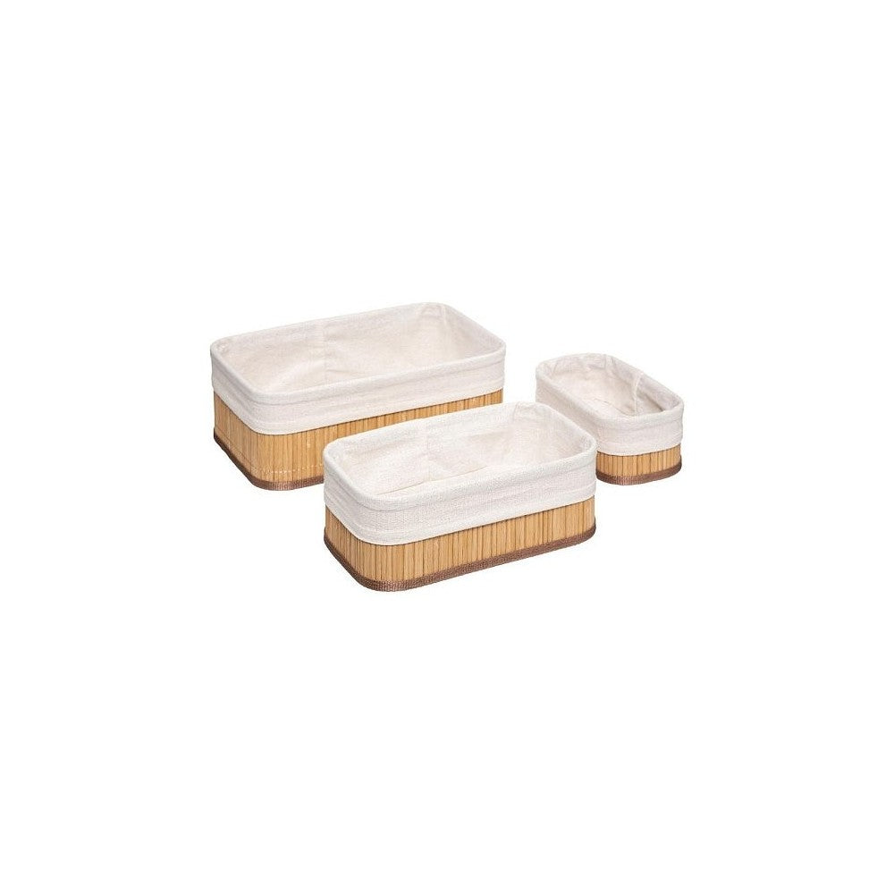 Set 3 cutii depozitare Thai, bambus, textil, 30x20x12cm, 25x15x10cm, 20x10x8cm