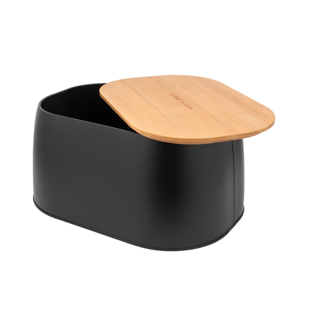 Cutie paine Altom, metal negru, capac bambus, 33,5x23,5x15,5 cm