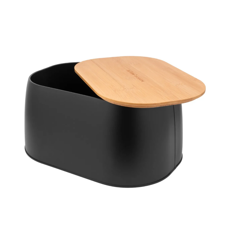 Cutie paine Altom, metal negru, capac bambus, 33,5x23,5x15,5 cm