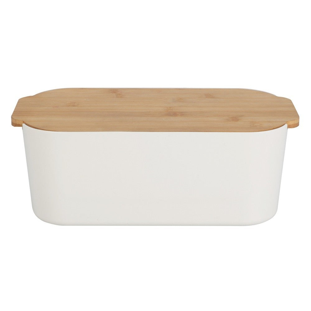 Cutie paine Brott, alb, plastic, capac bambus, 33 x 18.5 x 12 cm