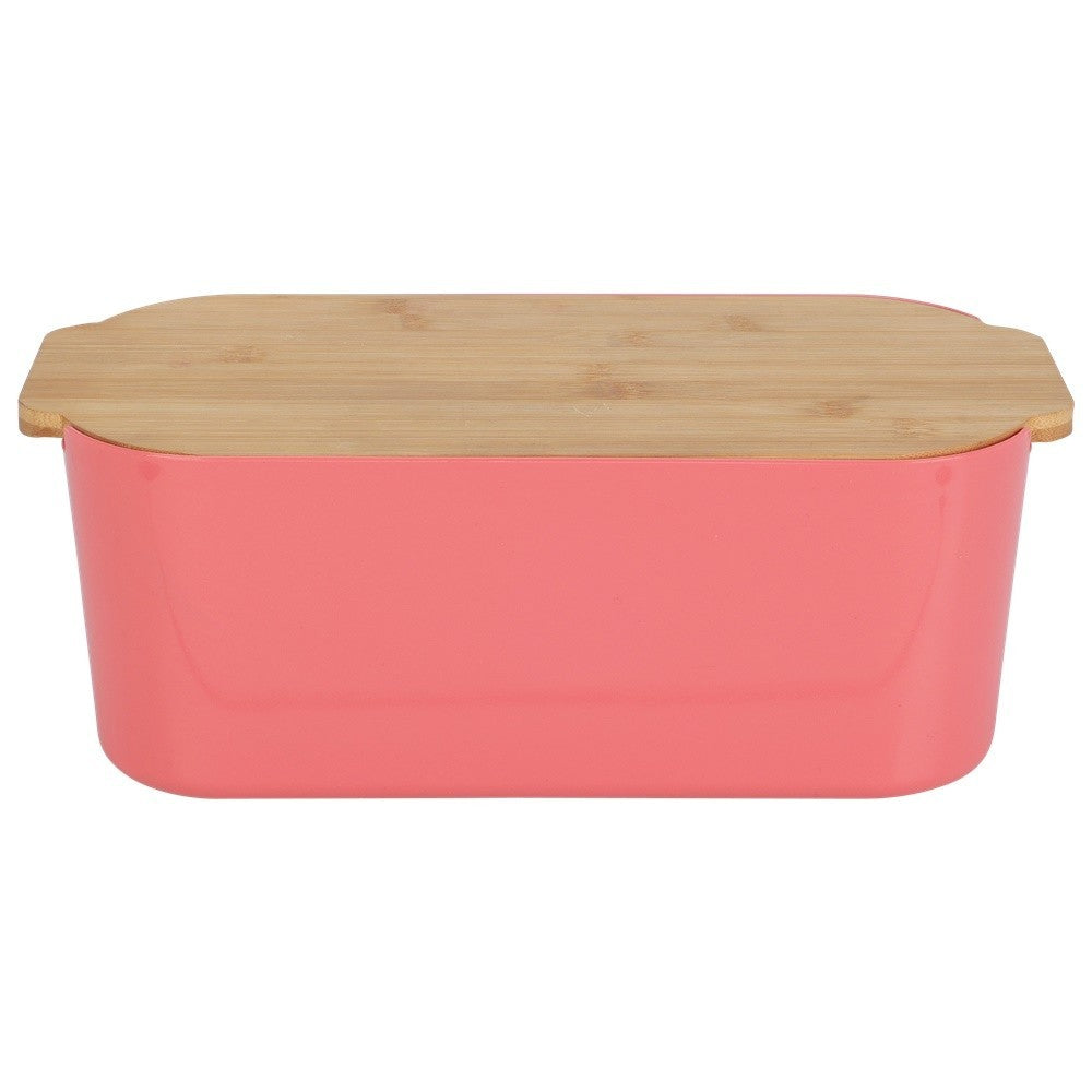 Cutie paine Brott, rosu coral, plastic, capac bambus, 33 x 18.5 x 12 cm