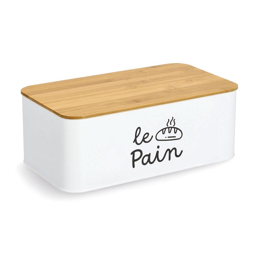 Cutie paine Waiss, metel, alb, capac bambus, 33.8 x 19.3 x 12.5 cm