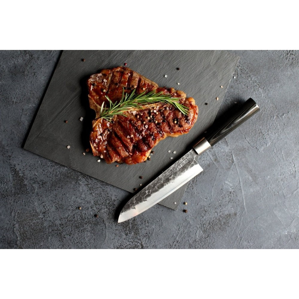 Cutit santoku Samura Black Smith, otel carbon, HRC 58, lama 18 cm