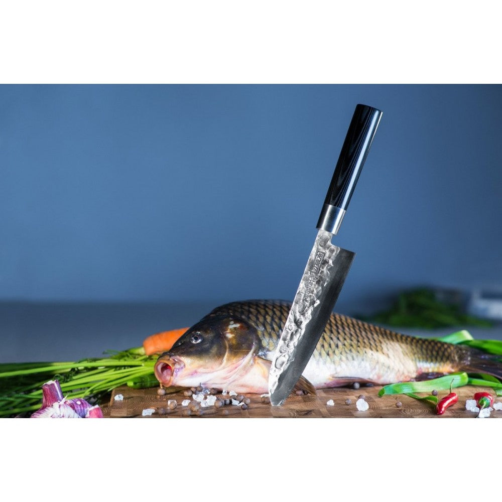 Cutit santoku Samura Black Smith, otel carbon, HRC 58, lama 18 cm