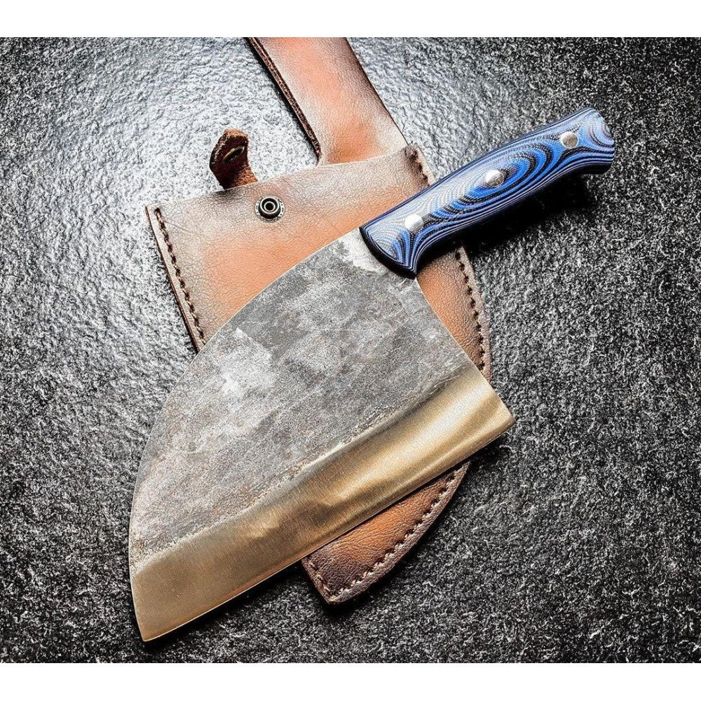 Cutitul bucatarului Sarbesc Mad Bull Blue, otel carbon, lama 18 cm
