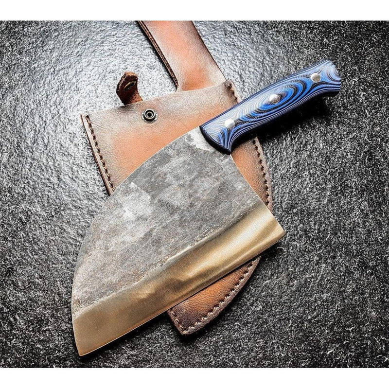 Cutitul bucatarului Sarbesc Mad Bull Blue, otel carbon, lama 18 cm