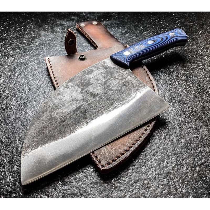 Cutitul bucatarului Sarbesc Mad Bull Blue, otel carbon, lama 18 cm