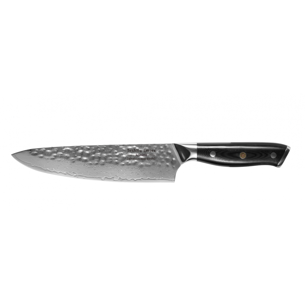 Cutitul bucatarului Teshiro, otel damasc 67 straturi, HRC 60, lungime lama 20 cm