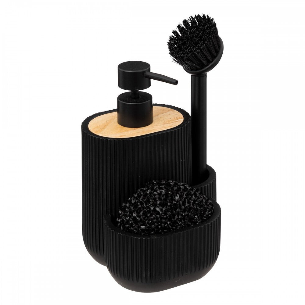 Dispenser deregent bucatarie Blackwood, polimer, perie si burete inclus, negru, 500 ml, 13.5 x 12.5 x H 18 cm