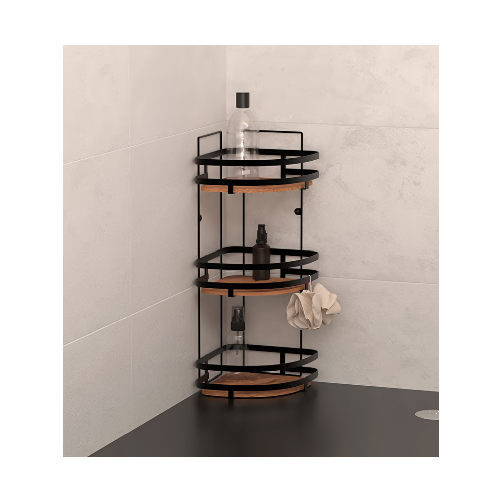 Etajera colt Blacacia, metal, lemn, 23.5 x 19.5 x H 55 cm