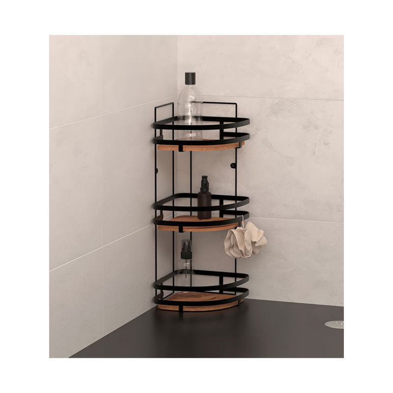 Etajera colt Blacacia, metal, lemn, 23.5 x 19.5 x H 55 cm