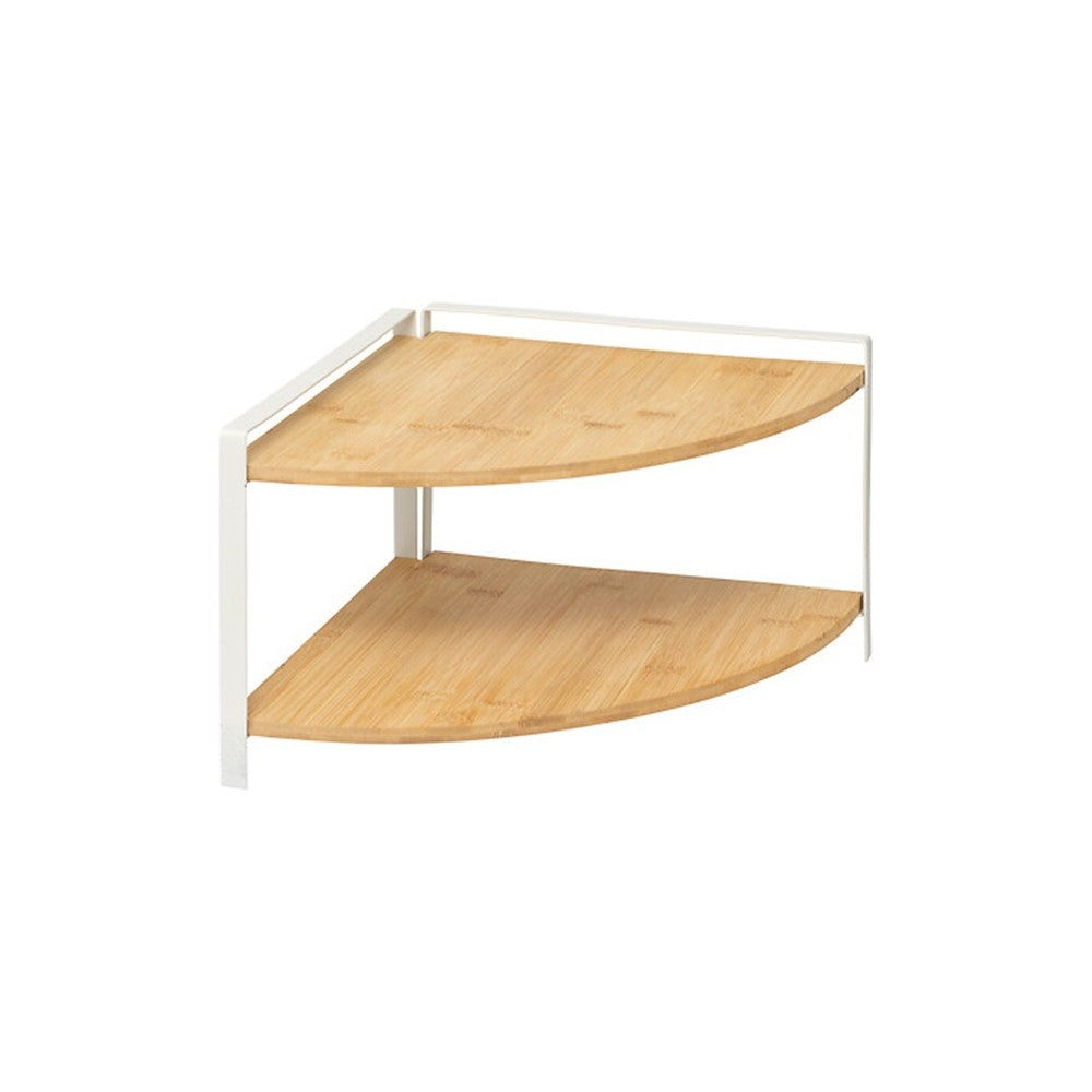 Etajera colt Ordera White, metal, bambus, 29.7 x 29.7 x H 20.5 cm