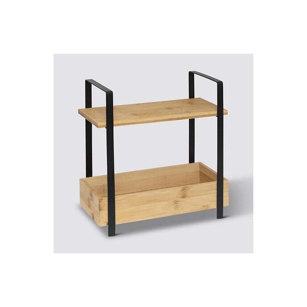 Etajera Argy Black, etajata, metal, bambus, 30 x 14 x H 30 cm