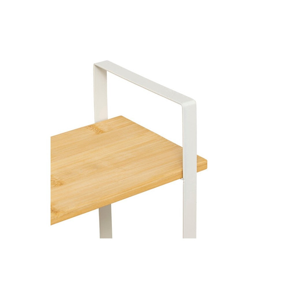 Etajera Argy White, etajata, metal, bambus, 30 x 14 x H 30 cm