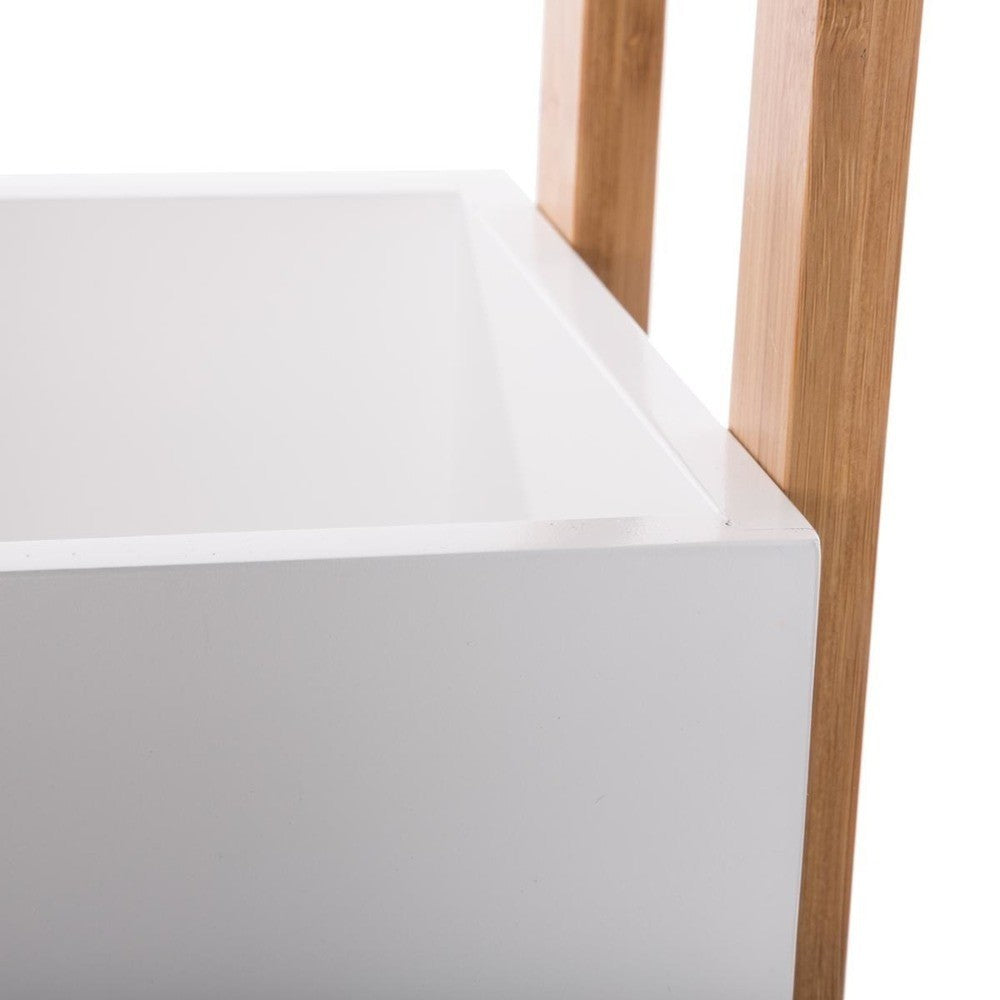 Etajera pe roti Instant, Bambus, alb, 41 x 20 x H 80.5 cm