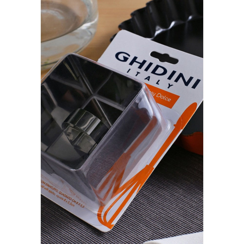 Forma ornare Ghidini Daily, inox, patrata, cu pasator, 8x5,5 cm