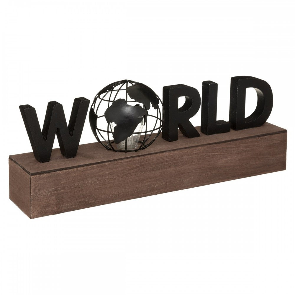 Lampa World, lemn, metal, veioza, 38 x 10 x H15.5 cm