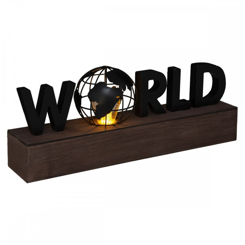 Lampa World, lemn, metal, veioza, 38 x 10 x H15.5 cm