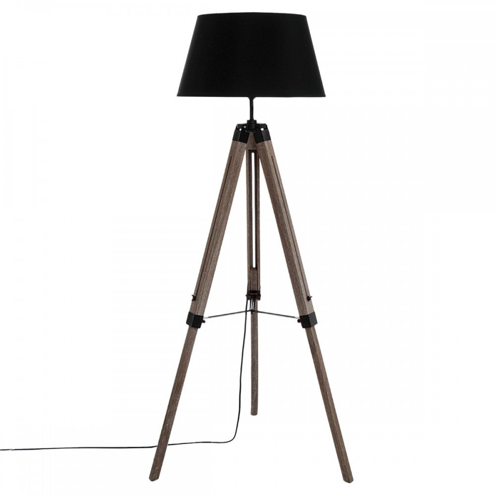 Lampadar Runo, lemn si textil, negru, 65 x 59 x 145 cm