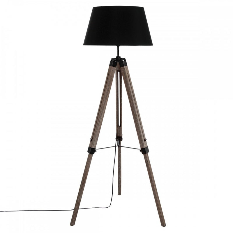 Lampadar Runo, lemn si textil, negru, 65 x 59 x 145 cm