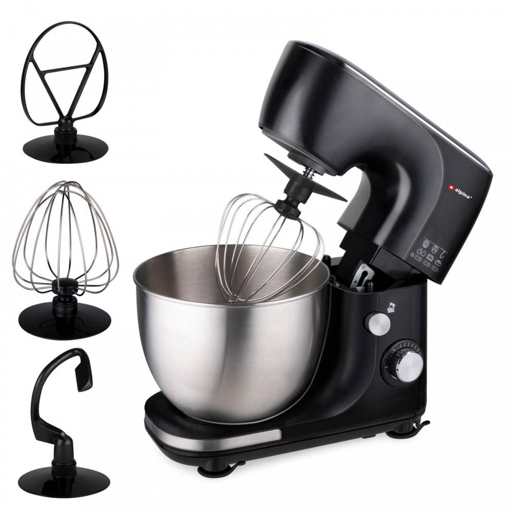Mixer multifuctional Alpina, bol inox 5 litri, negru, 33.7 x 22.6 x 34.5 cm, 800 w