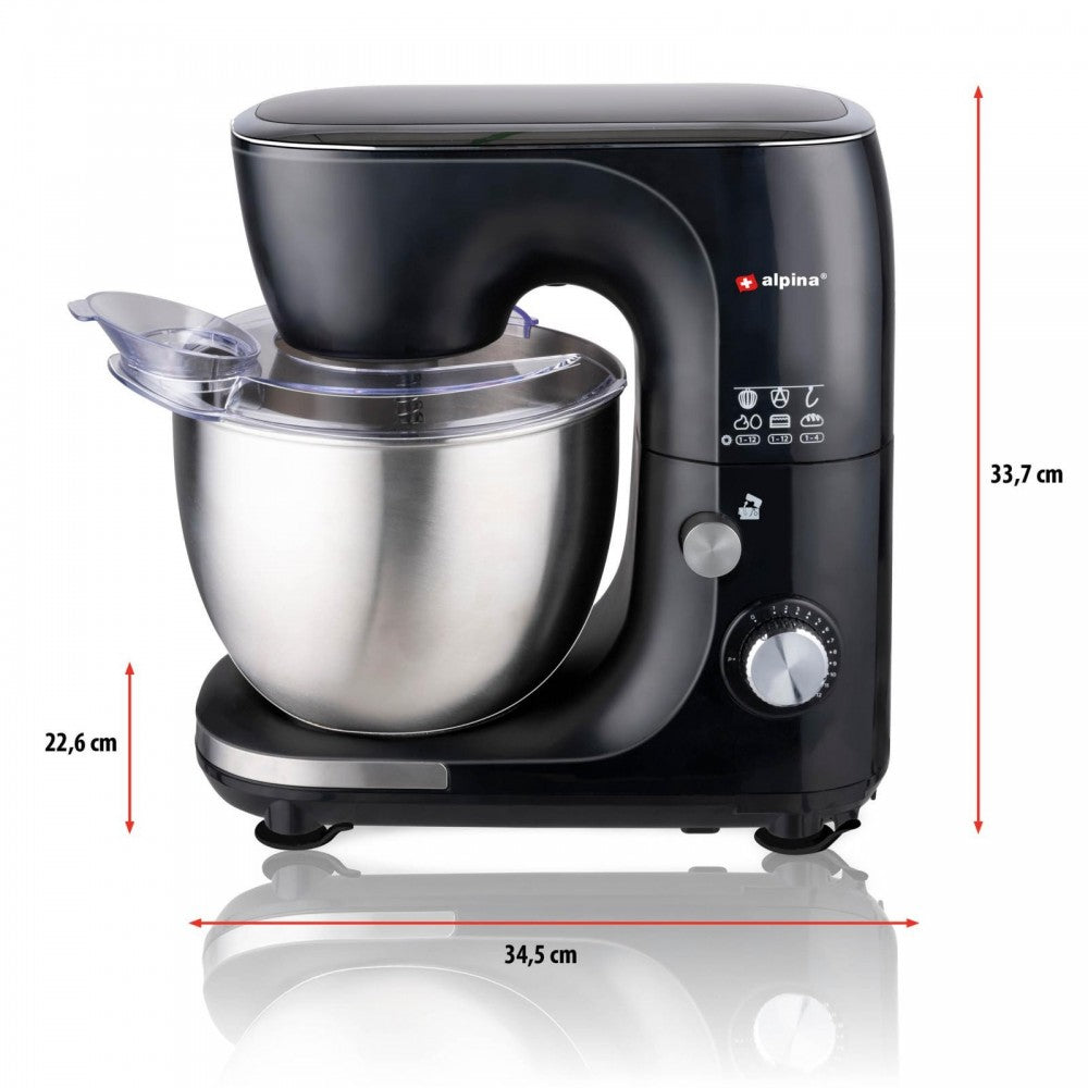 Mixer multifuctional Alpina, bol inox 5 litri, negru, 33.7 x 22.6 x 34.5 cm, 800 w