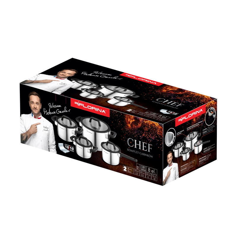 Set oale inox Florina Chef, inox, baza dubla, 16, 18, 20 si 24 cm, 1.8l, 2.5 l, 3.5l, 6 l