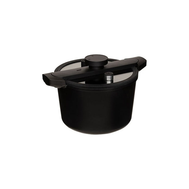 Oala low presure, 6 litri, aluminiu, cu inductie, capac sticla, valva presiune, negru