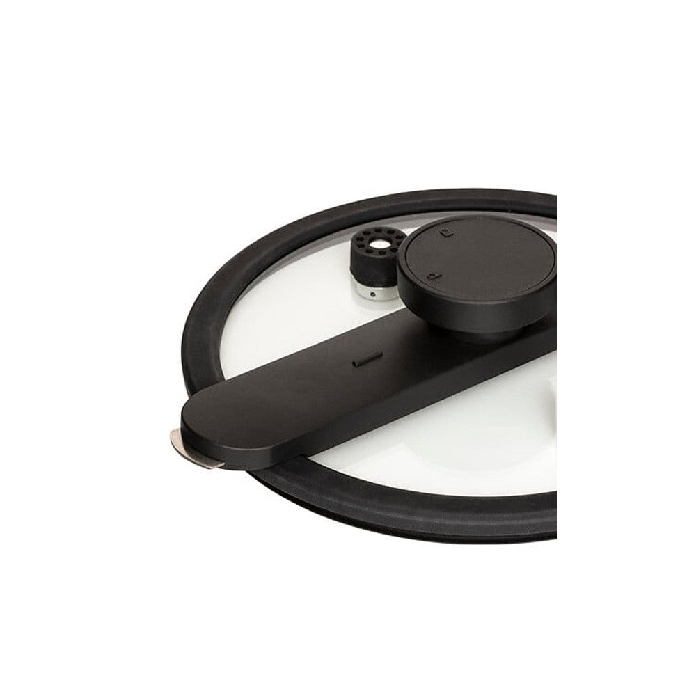 Oala low presure, 6 litri, aluminiu, cu inductie, capac sticla, valva presiune, negru