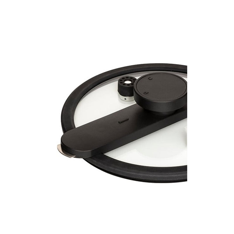 Oala low presure, 6 litri, aluminiu, cu inductie, capac sticla, valva presiune, negru