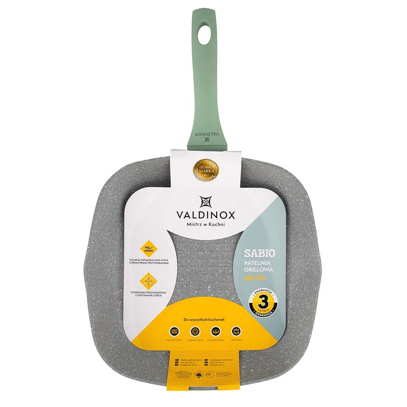 Tigaie grill Valdinox Sabio, aliminiu forjat, interior antiaderent granit, 28 cm