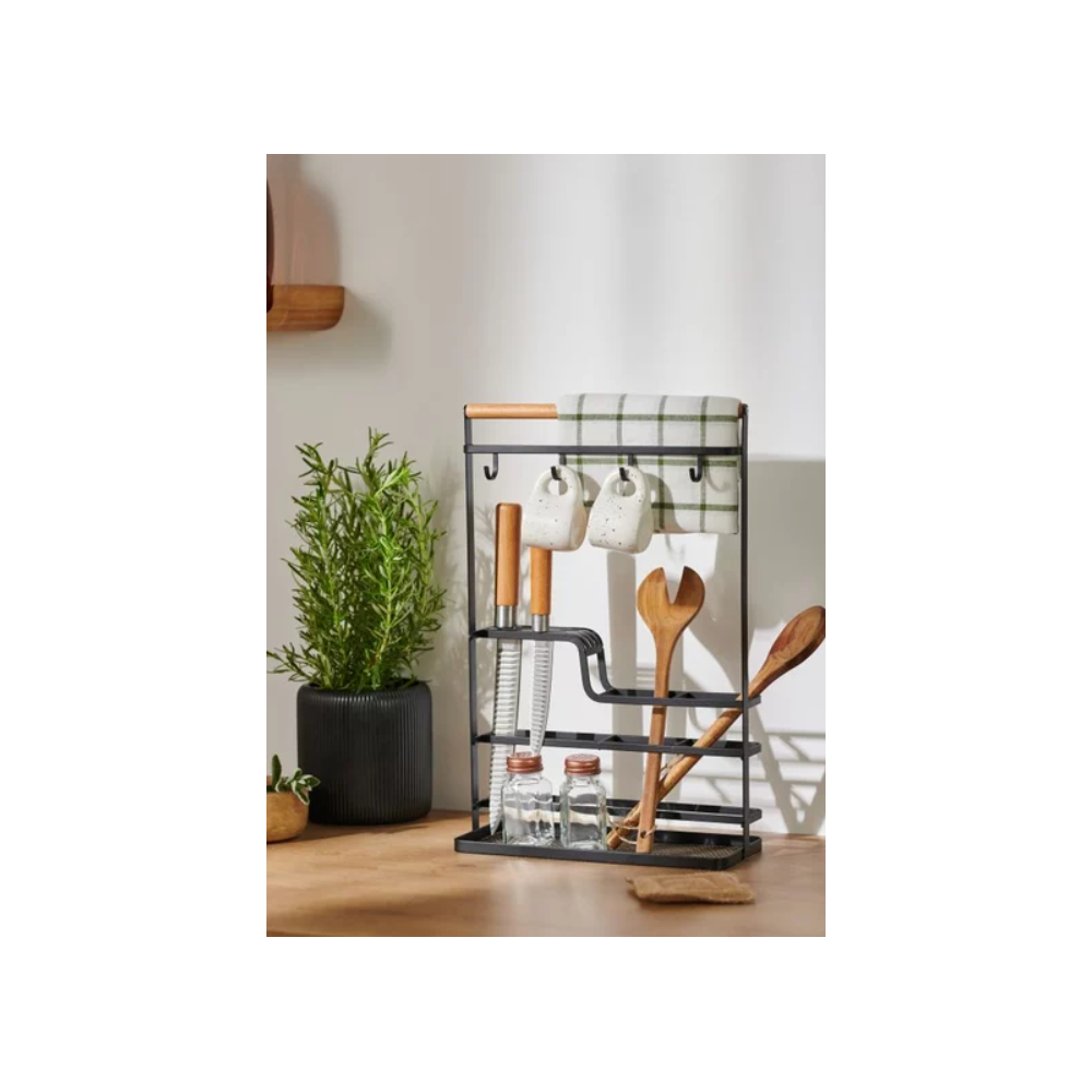 Organizator bucatarie Blackwood, metal, lemn, 28x12x43.5 cm