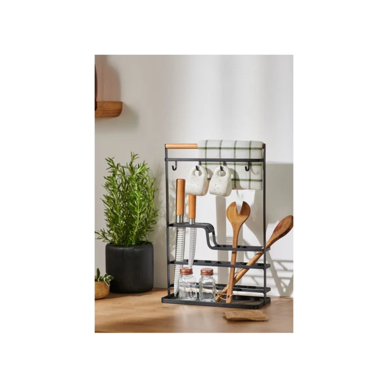 Organizator bucatarie Blackwood, metal, lemn, 28x12x43.5 cm