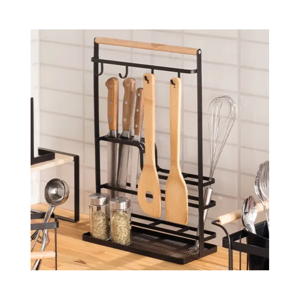 Organizator bucatarie Blackwood, metal, lemn, 28x12x43.5 cm