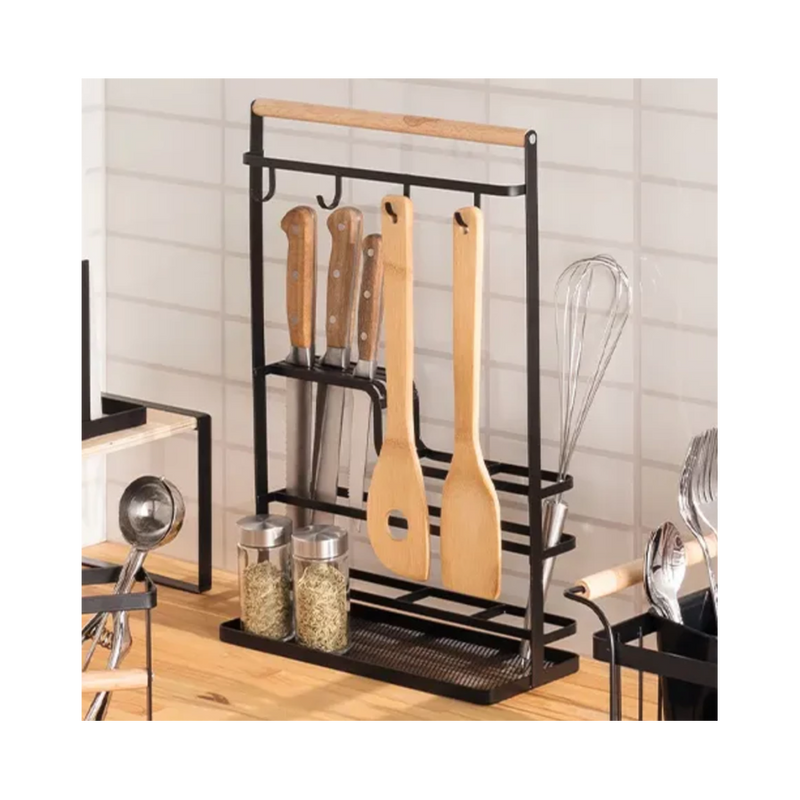 Organizator bucatarie Blackwood, metal, lemn, 28x12x43.5 cm