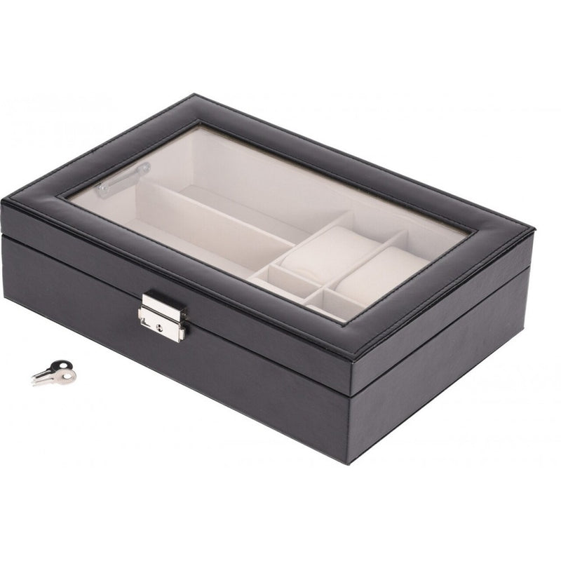 Organizator ceasuri/ochelari, Home Styling Collection, piele ecologica, Negru/Bej, 30x21x8 cm
