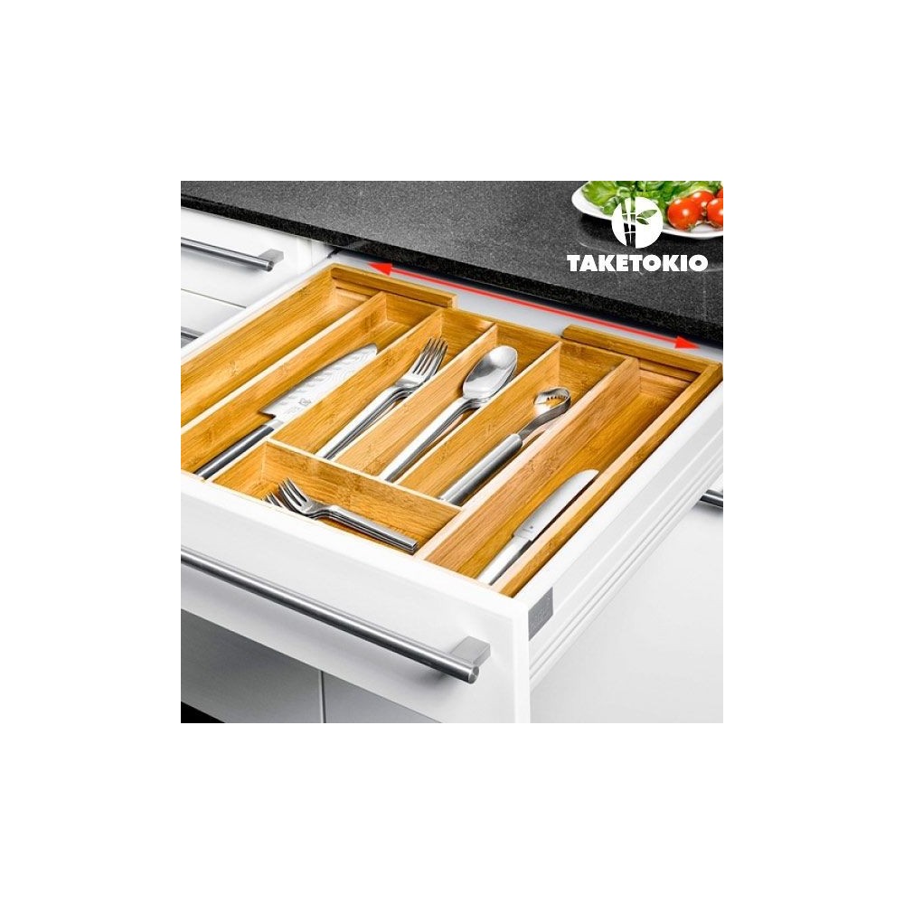 Organizator de tacamuri Stern, extensibil din bambus, 28,5-45x34x5 cm