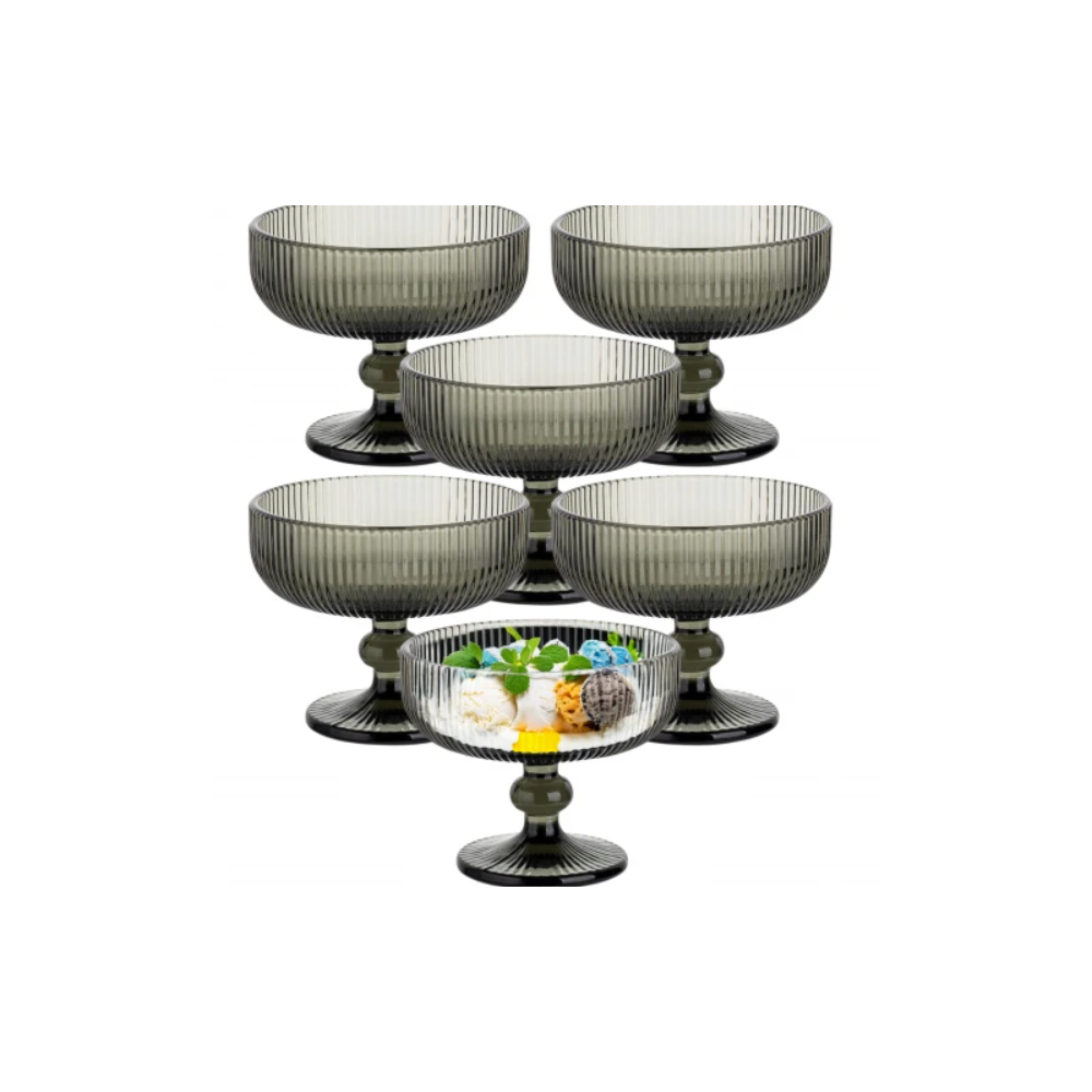 Set 6 cupe Inghetata Vacanza, sticla gri, 310 ml, 5905031351716
