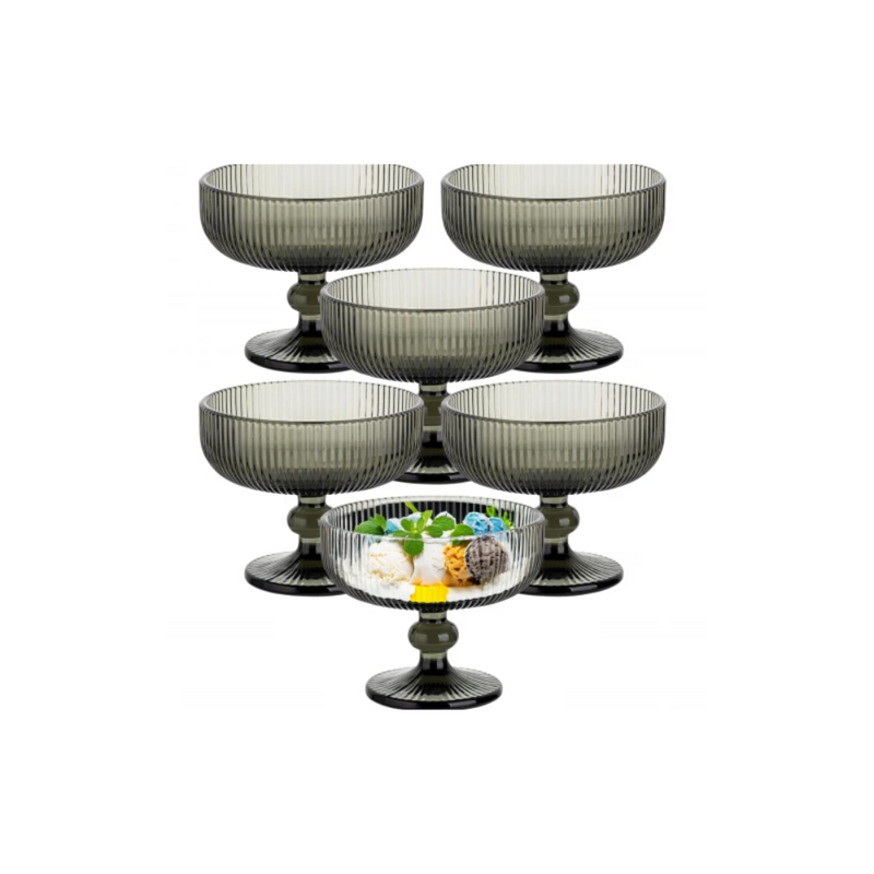 Set 6 cupe Inghetata Vacanza, sticla gri, 310 ml, 5905031351716