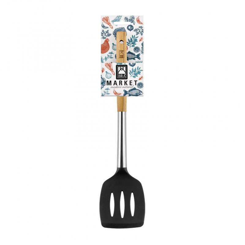 Paleta BRA Market, maner lemn, cap silicon, 36 x 3.5 cm