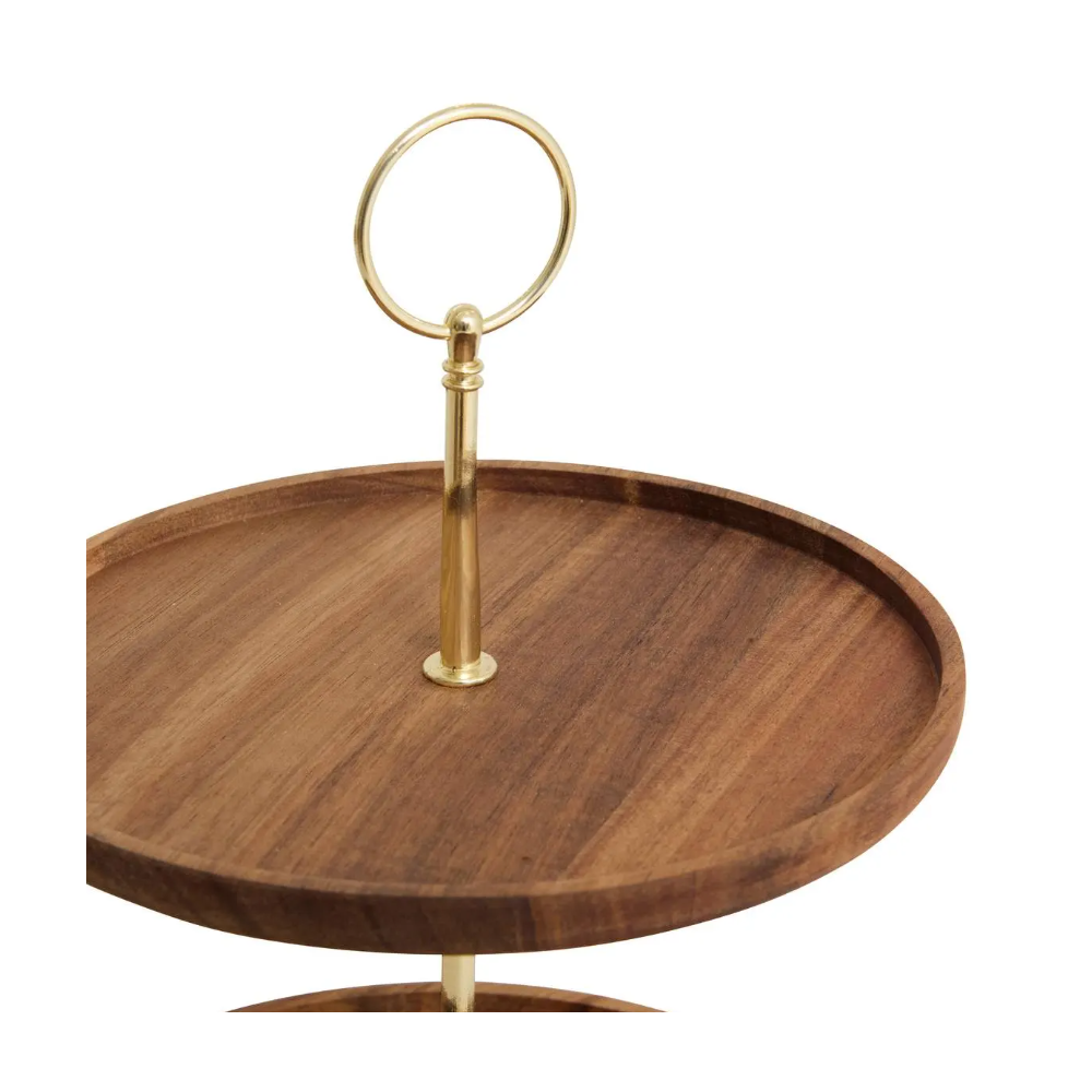 Platou etajat Gold Accacia, lemn, 2 nivele, 25 x H 29.7 cm