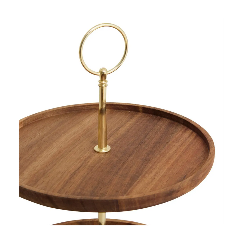 Platou etajat Gold Accacia, lemn, 2 nivele, 25 x H 29.7 cm