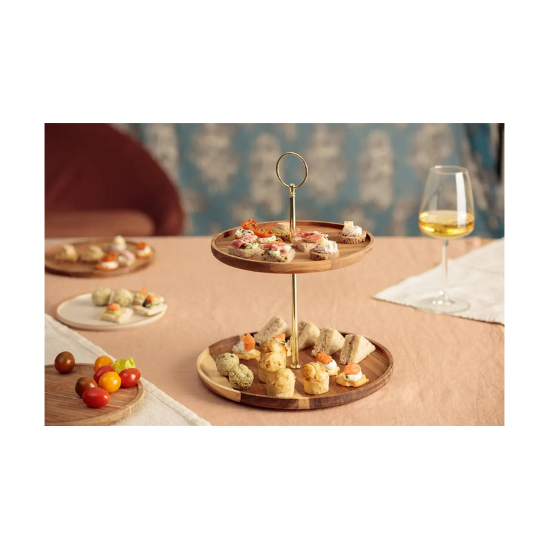 Platou etajat Gold Accacia, lemn, 2 nivele, 25 x H 29.7 cm