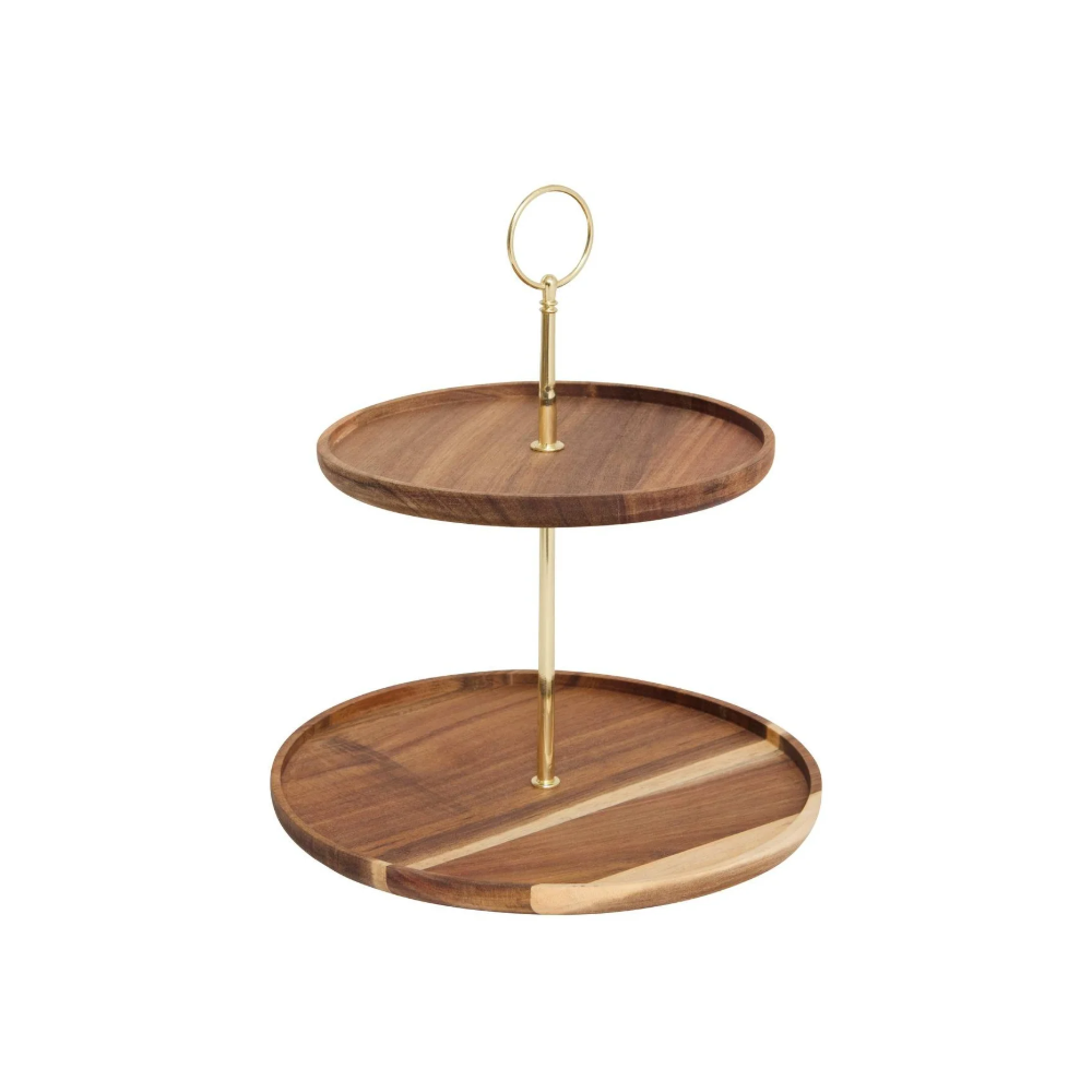 Platou etajat Gold Accacia, lemn, 2 nivele, 25 x H 29.7 cm