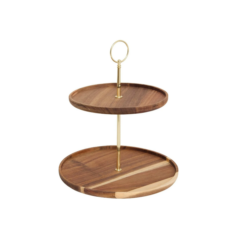 Platou etajat Gold Accacia, lemn, 2 nivele, 25 x H 29.7 cm