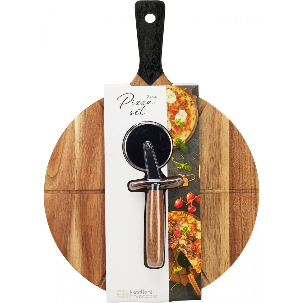 Platou rotund pizza Navan, lemn, 30 cm-rola pizza inclusa