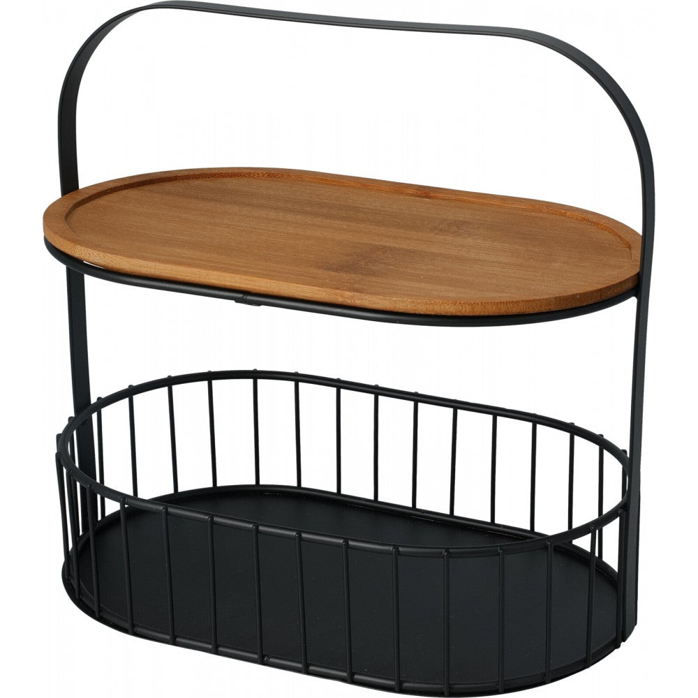 Platou servire etajat Setubal, lemn, metal, 24 x 15 x 25 cm