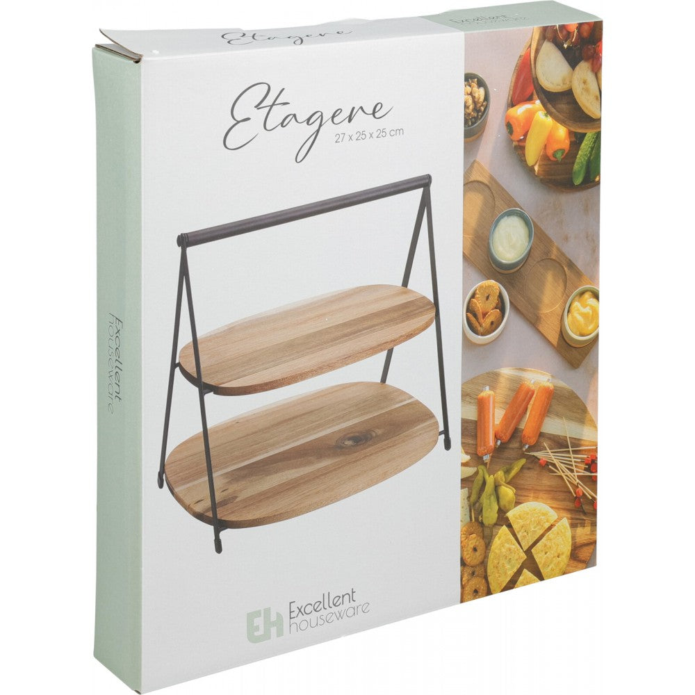 Platou serveire etajat Segovia, lemn, metal, 27 x 18 x 25 cm